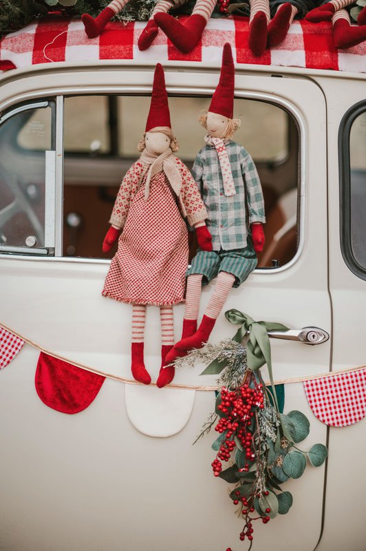 Guirlande de Noël en velours « à carreaux rouges » avec demi-lunes