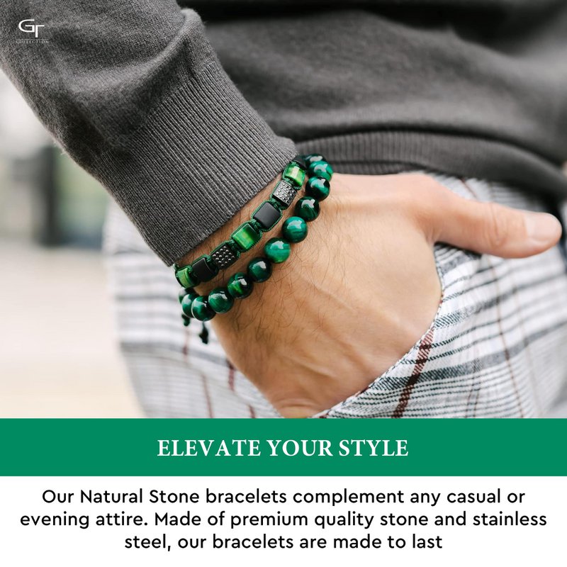 Tiger Green Tiger Eye, Bracelet à perles plates en onyx noir