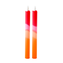Set of 2 LED pillar candles in red and orange colors, with a tall, cylindrical shape.