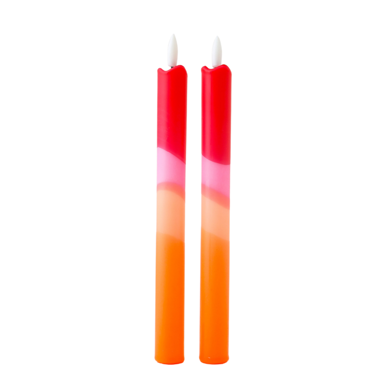 LED Pillar Kaars Red Orange - Set of 2