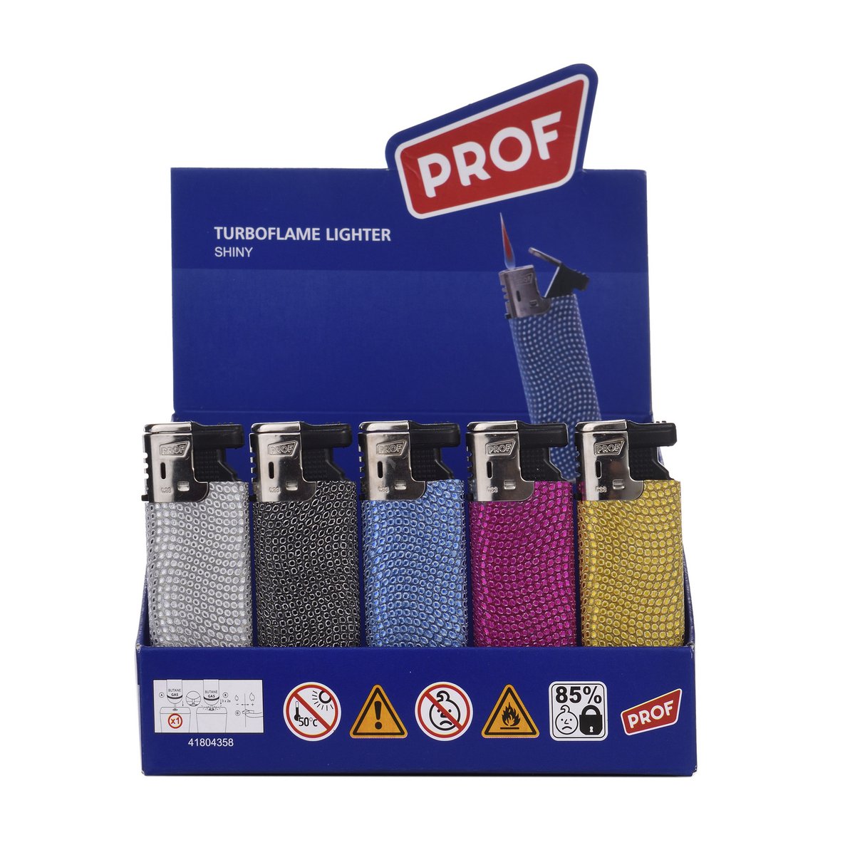 Espositore da 50 Accendini Turboflame con Strass: Bianco, Nero, Blu, Rosa e Giallo