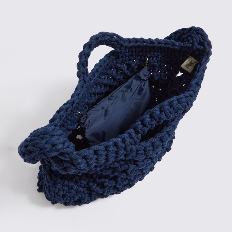 Borsa a tracolla realizzata a mano in “cotone Amorgos” con pochette impermeabile blu