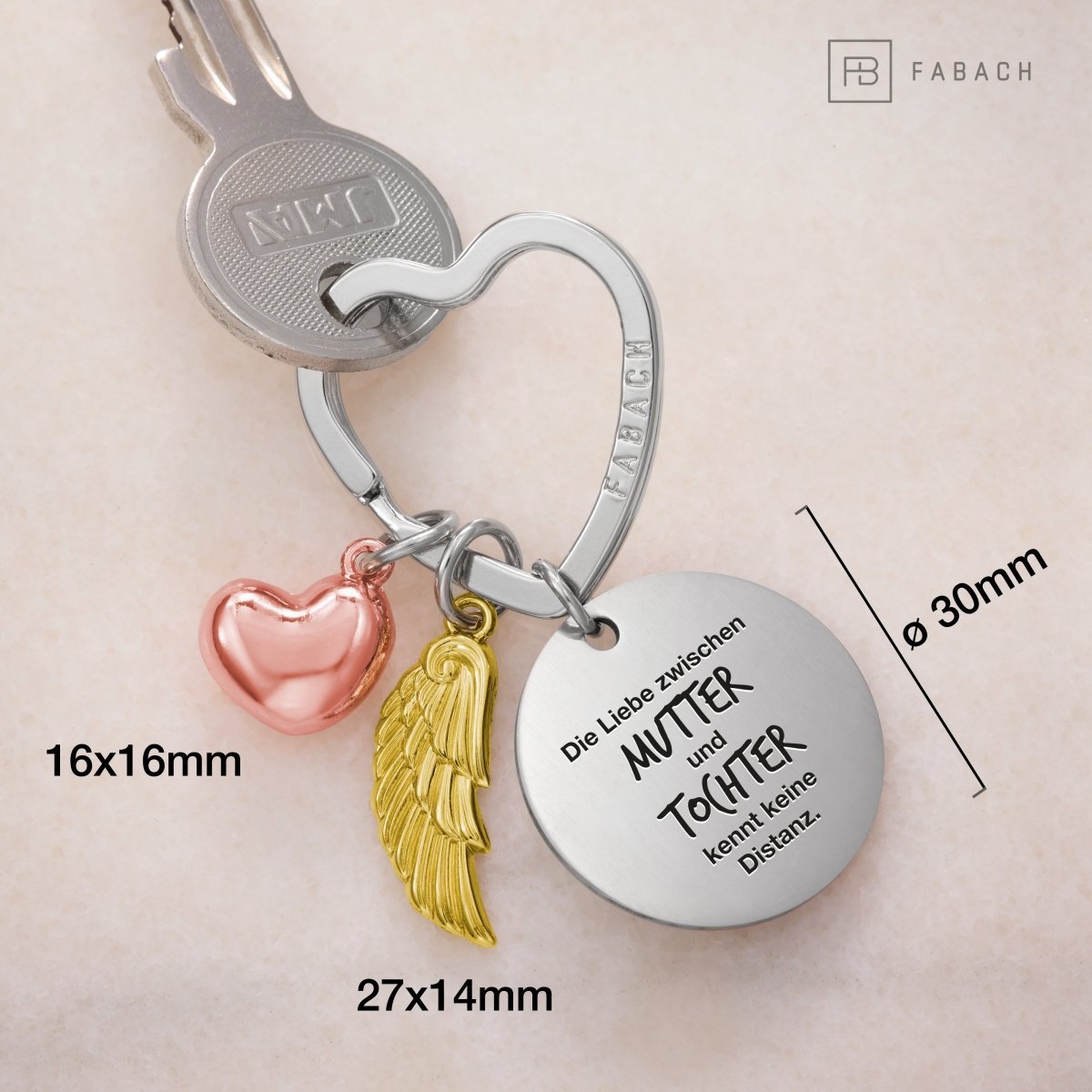 "Best Mom" ​​guardian angel keychain - angel wing heart lucky charm and engraved plate with a loving message