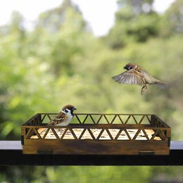 Am Geländer montiertes Vogelhäuschen aus Holz, Zedernholz-Plattform, Vogelhäuschen, Geländer im Freien, Terrasse, Gartendekoration für den Hof