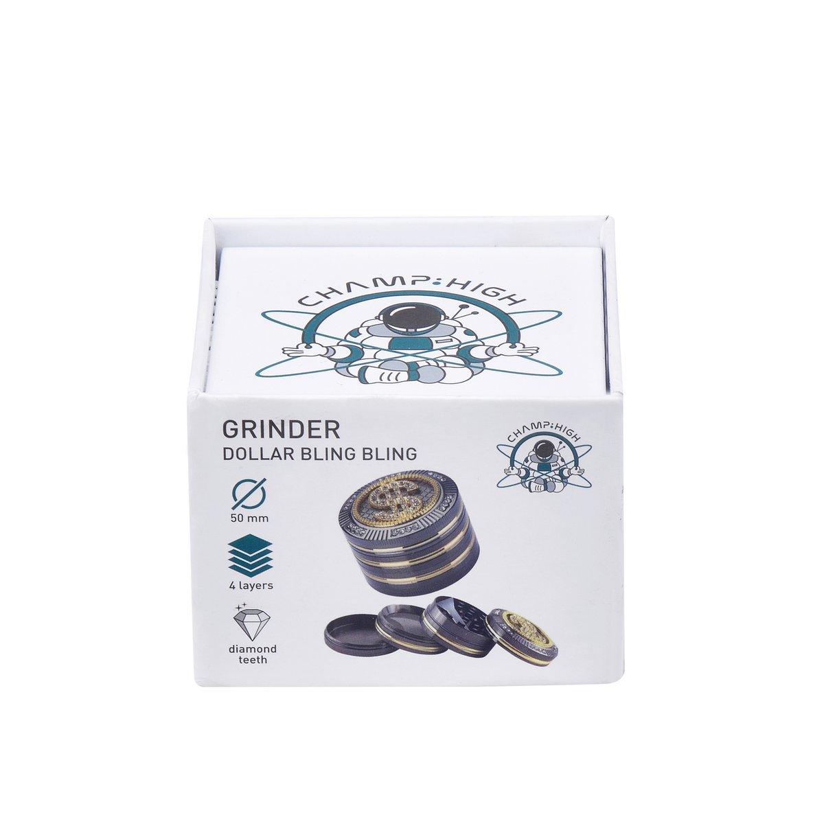 Grinder Magnétique- Broyeur à tabac & Herbes aromatiques - 4 Parties - Moulin à Epices -Dents de Diamant - 50 mm- Avec grattoir - Design Dollar