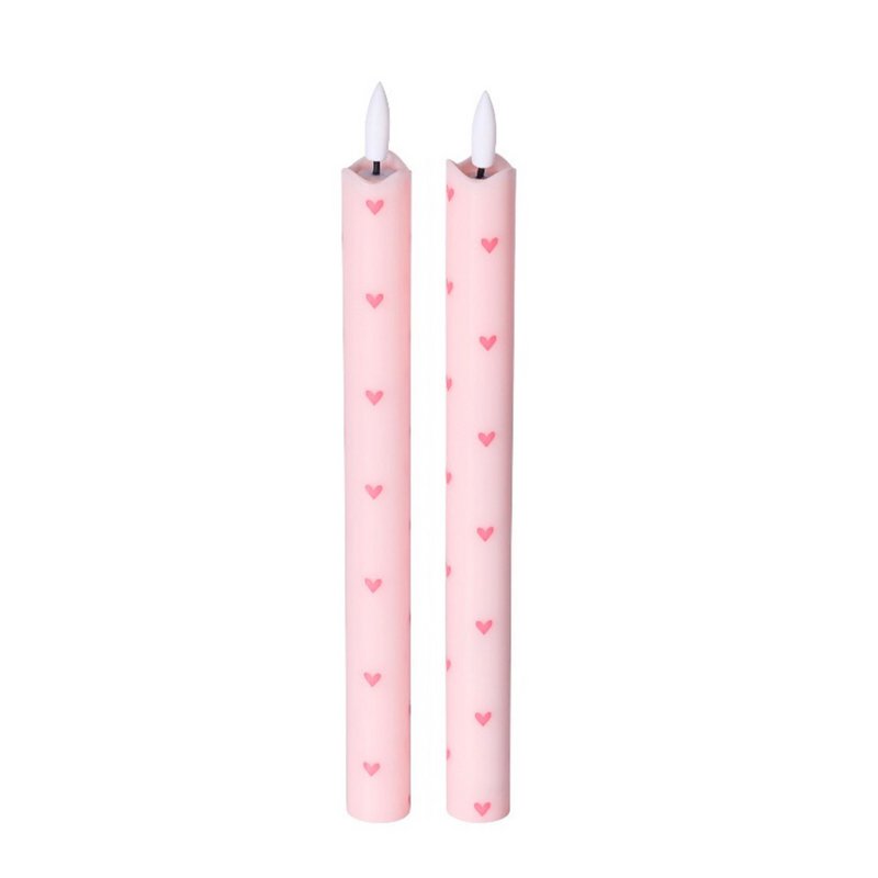 Led Pillar Candle Hearts Pink RC - Set di 2