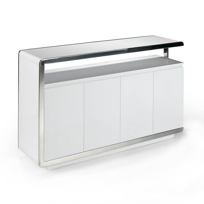 White wooden sideboard and stainless steel