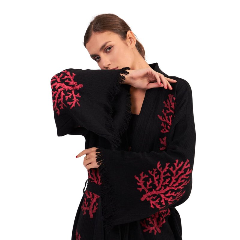 Kimono Largo Coral-Negro