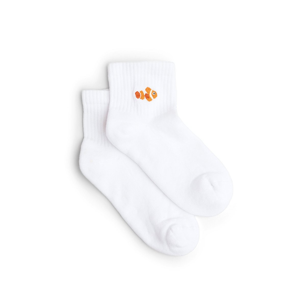 Organic Quarter Socks Nemo - Korte witte sokken met geborduurde clownvis