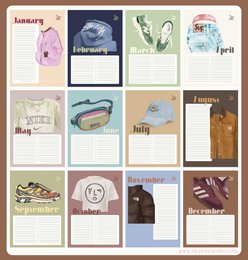 Kalendarz urodzinowy - Lista życzeń Streetwear - Styl streetwear i tenisówek - A4 - Perpetual - Ręcznie rysowane - Papier premium