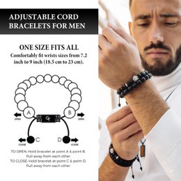 Pulsera de hombre de ÓNIX NEGRO con cabeza de LEOPARDO plateada