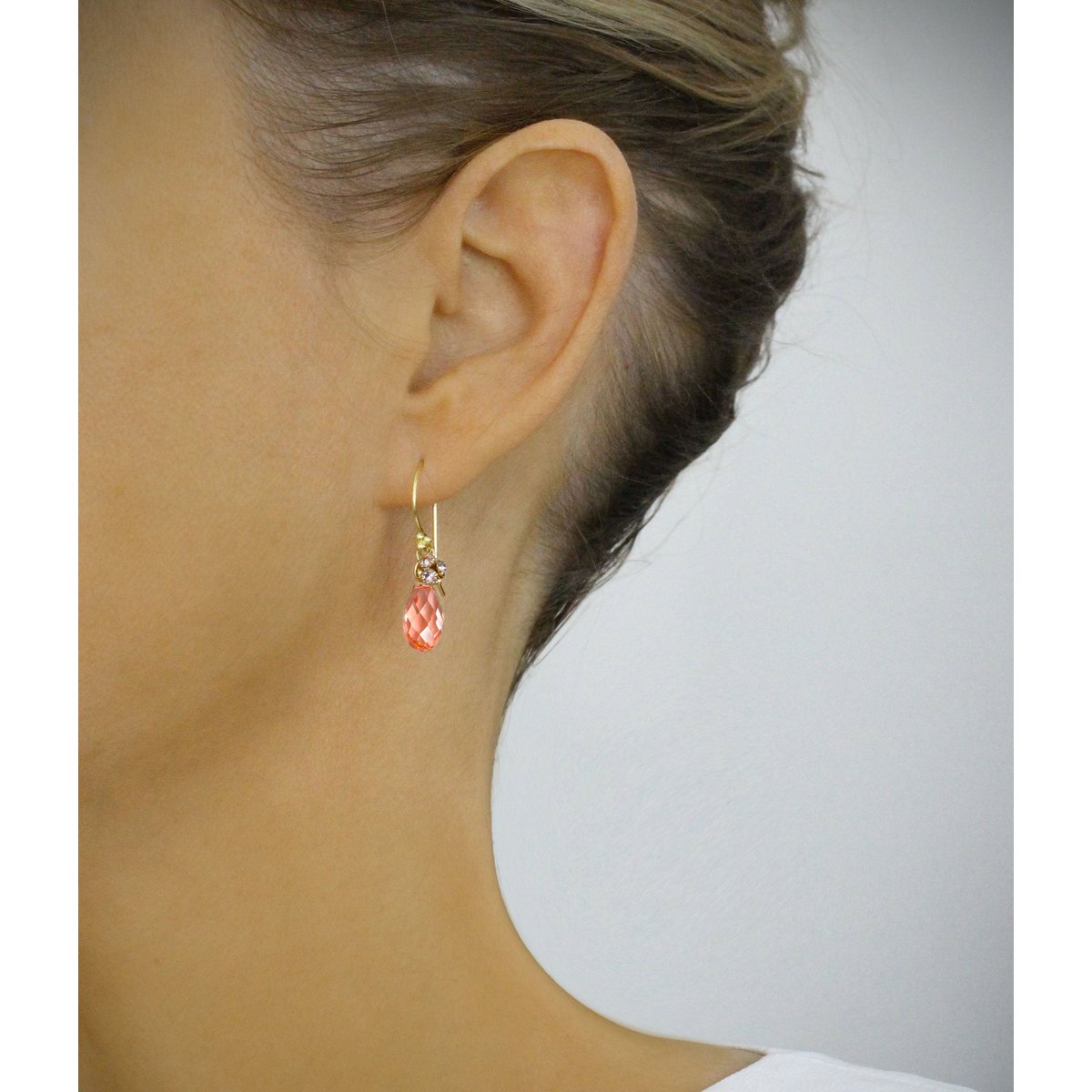 18K gold plated earrings with Rose Peach Austrian crystals