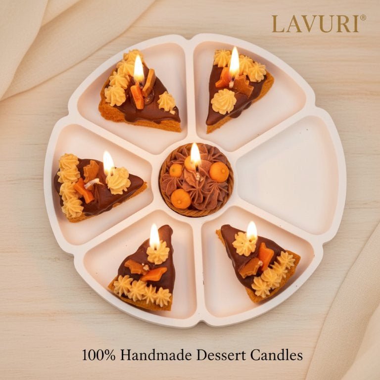 LAVURI Pittige Pompoen Dessertkaarsentaartset – 6 + 1