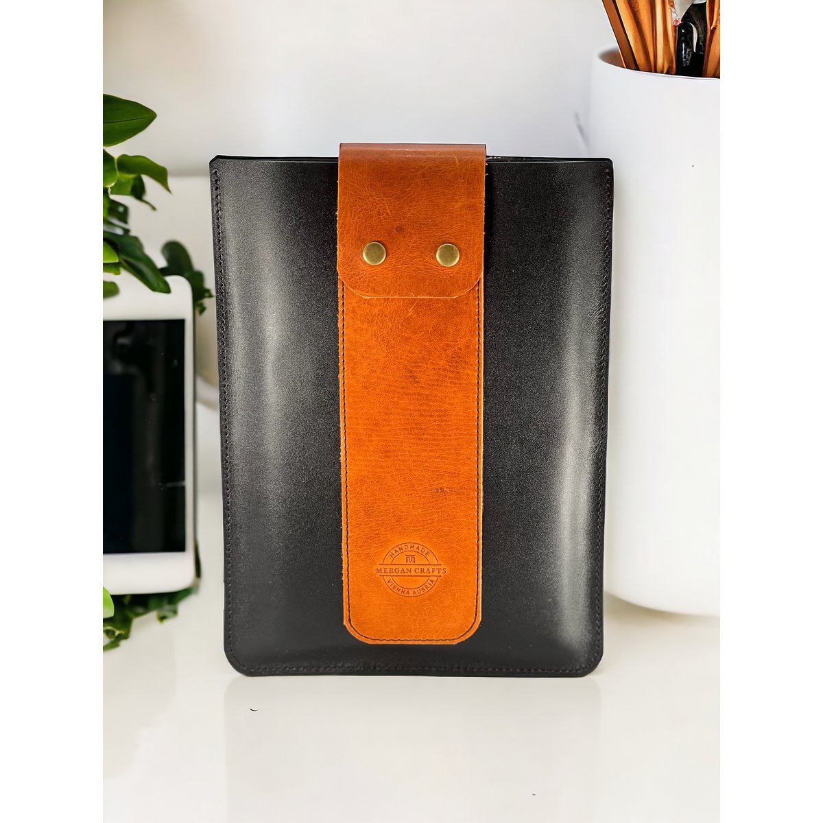 Étui pour tablette, housse pour tablette, en cuir de vachette