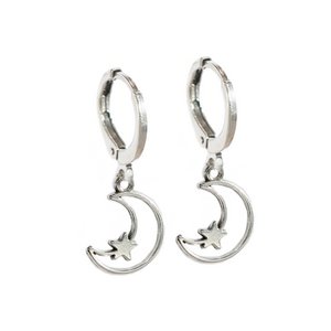 Earrings large moon and star silver