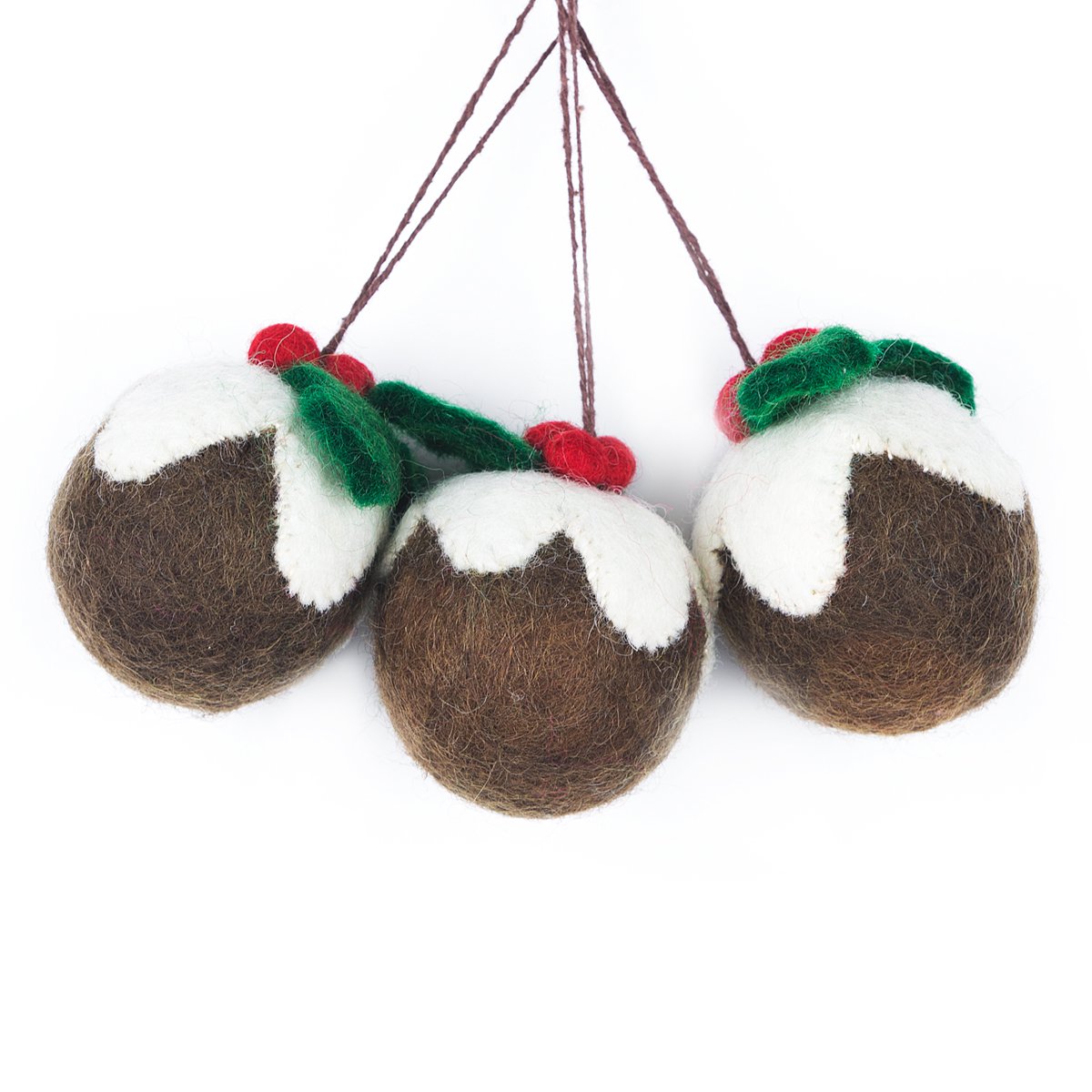 Handmade Felt Christmas Pudding Baubles Hanging Tree Decorations