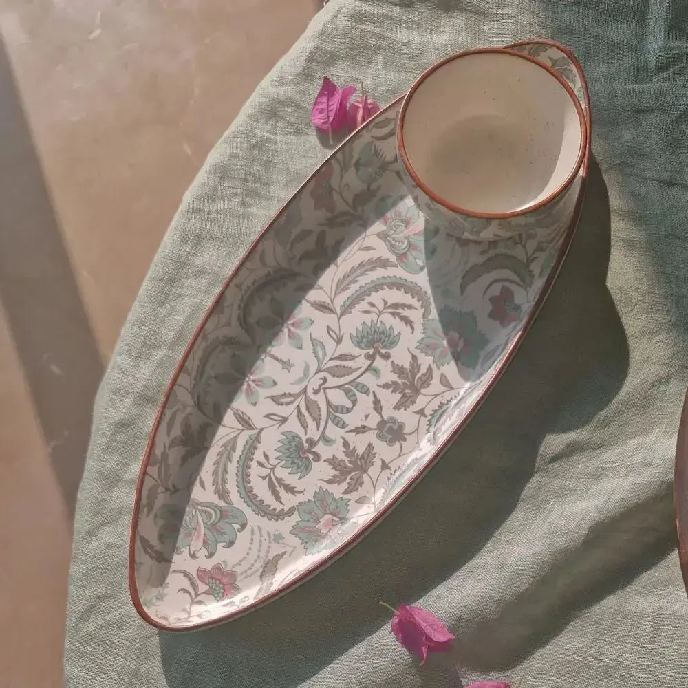 Serving Bowl | Handcrafted Stoneware Bougainvillea | Blue
