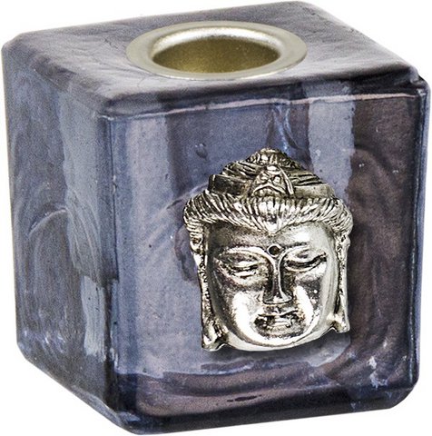 Glass Cube Mini Candle Holder-Black+Buddha