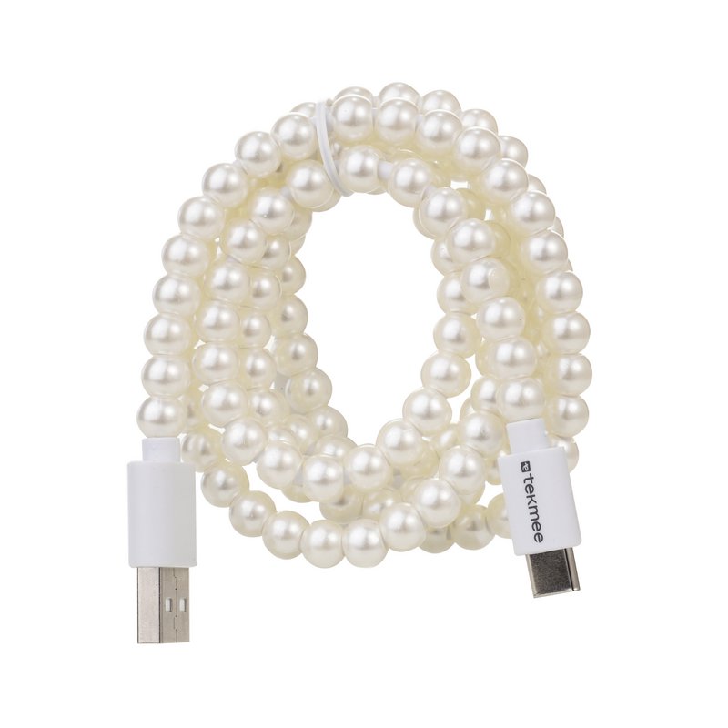 Cable de carga Tekmee USB-C versus Type-C, 2.0A; blanco, 1m; cable perlado