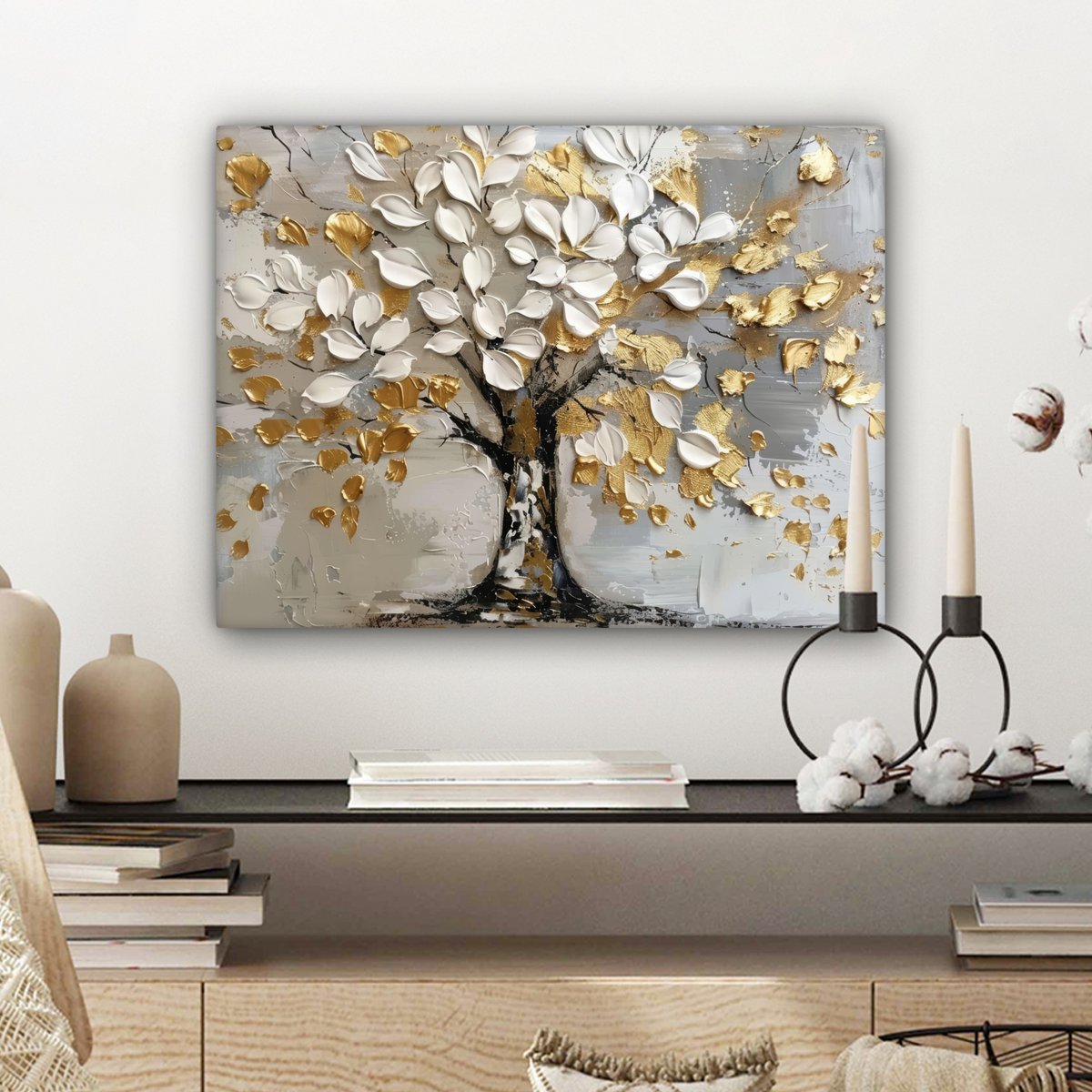 Peinture sur toile - Décoration murale - Boom - Beige - Gray - Gold - Résumé