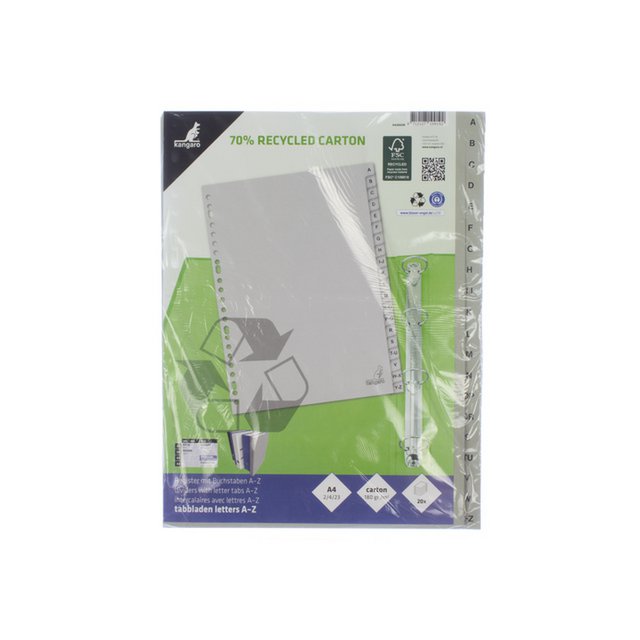 Onglet ECO Kangaro Lettres A4 180gr carton gris 23r 20pcs FSC