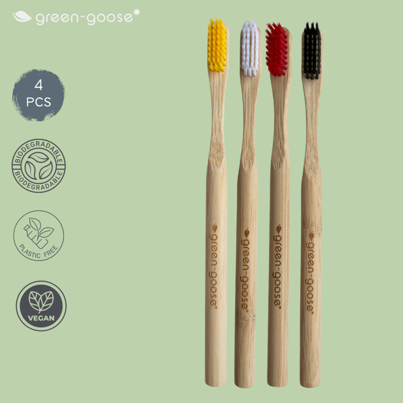 green-goose Bamboo Castor Oil Toothbrushes - 4 Pieces - 100% Biodegradable