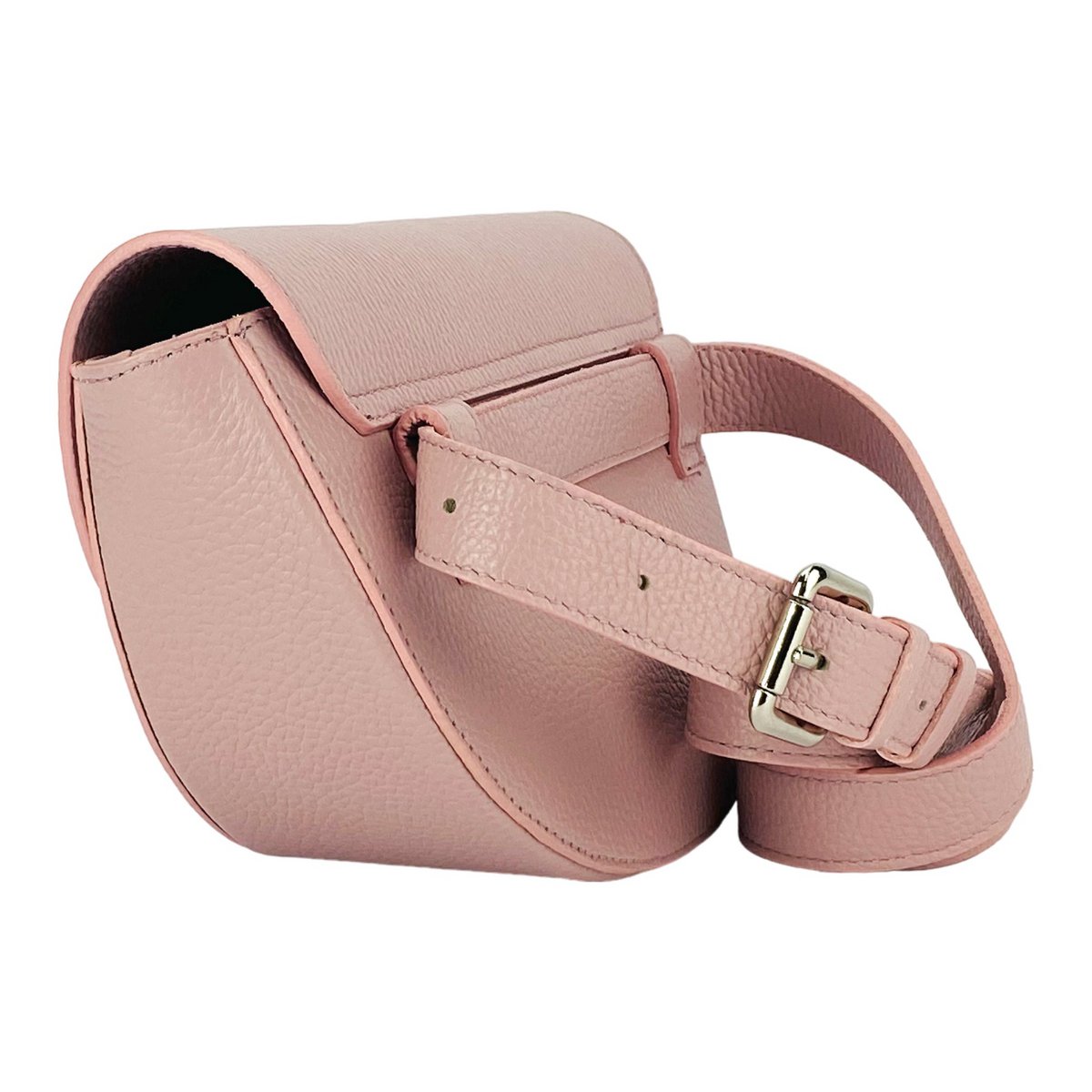 RB1027AZ | Sac bandoulière arrondi pour femme en cuir véritable Fabriqué en Italie. Bandoulière en cuir amovible et réglable. Accessoires en Nickel Poli - Couleur Rose Antique - Dimensions : 25 x 15 x 9 cm