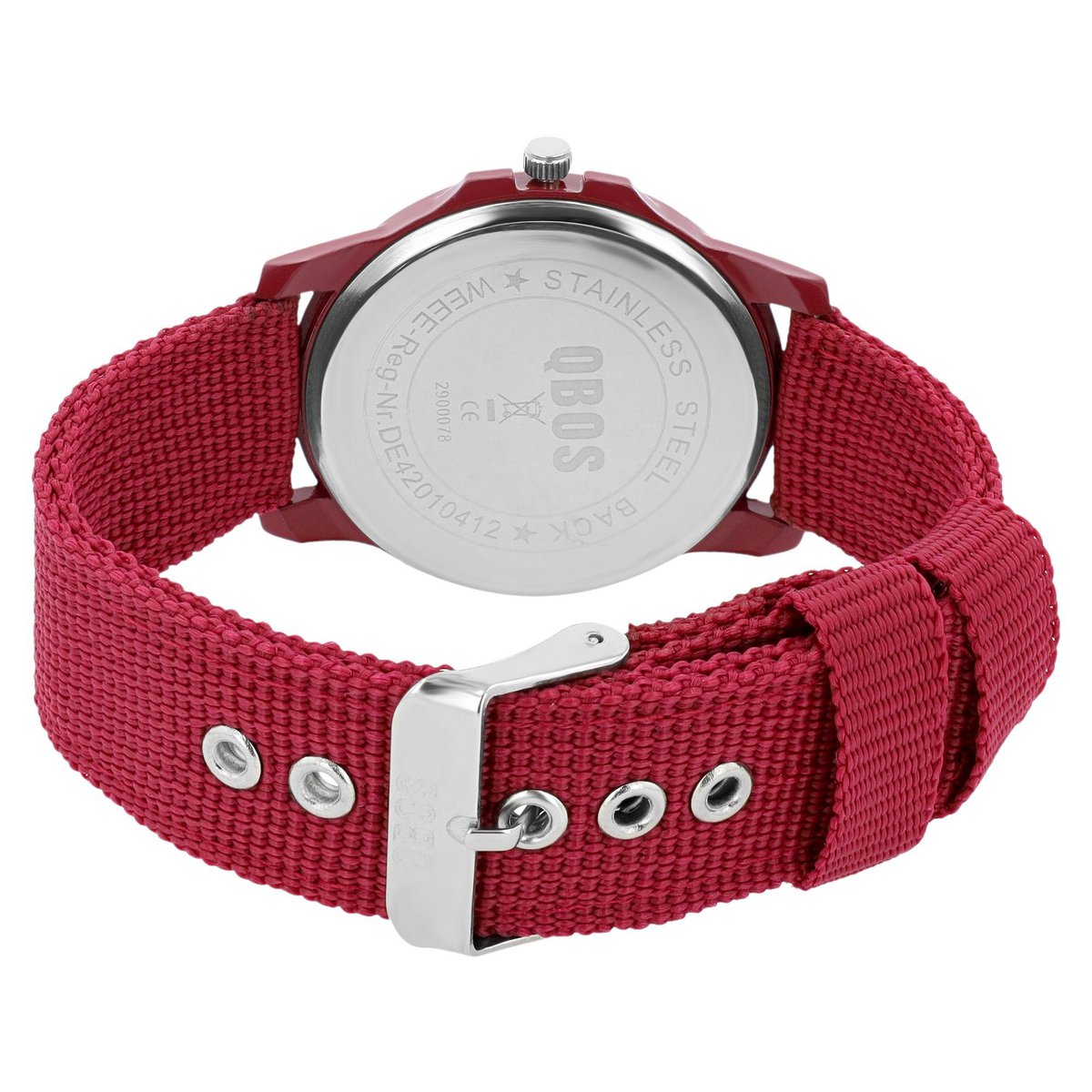 QBOS men's watch with textile strap, dark red
