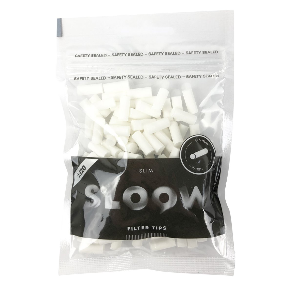 SLOOW Filtros de cigarrillos Bolsa con cierre resellable de 120 piezas Tamaño delgado de 6 mm de diámetro