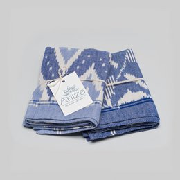 Geschirrtuch, handgewebtes Ikat, Rautenmuster in blau / ecru