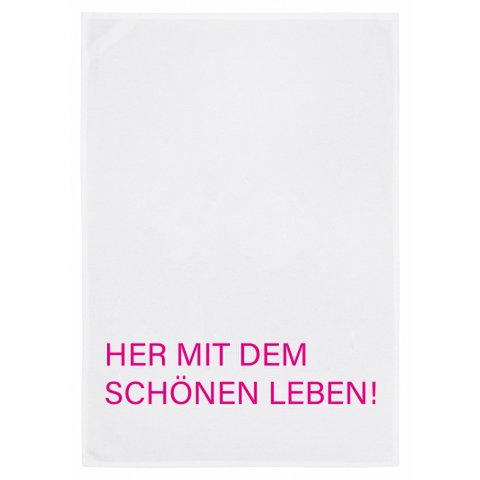 Witte theedoek, BRENG JE PRACHTIG LEVEN, roze