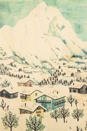 winter village wooden postcard