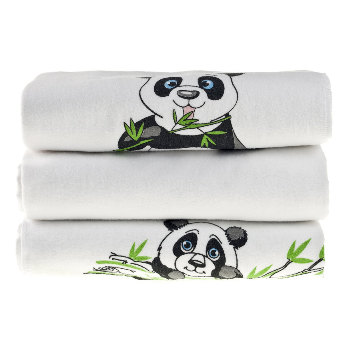 Pieluszki flanelowe-80x80cm-Zestaw 3 sztuk-test Oeko-Tex-100% Bawełna-Biały/Zielony/Panda