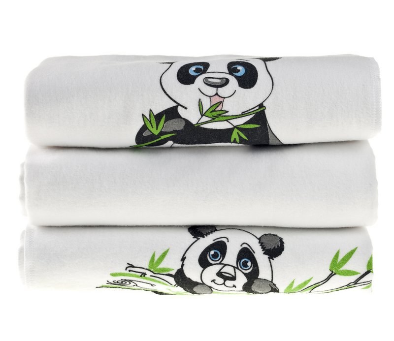 Flannel Diapers-80x80cm-Set of 3 pieces-Oeko-Tex tested-100% Cotton-White/Green/Panda