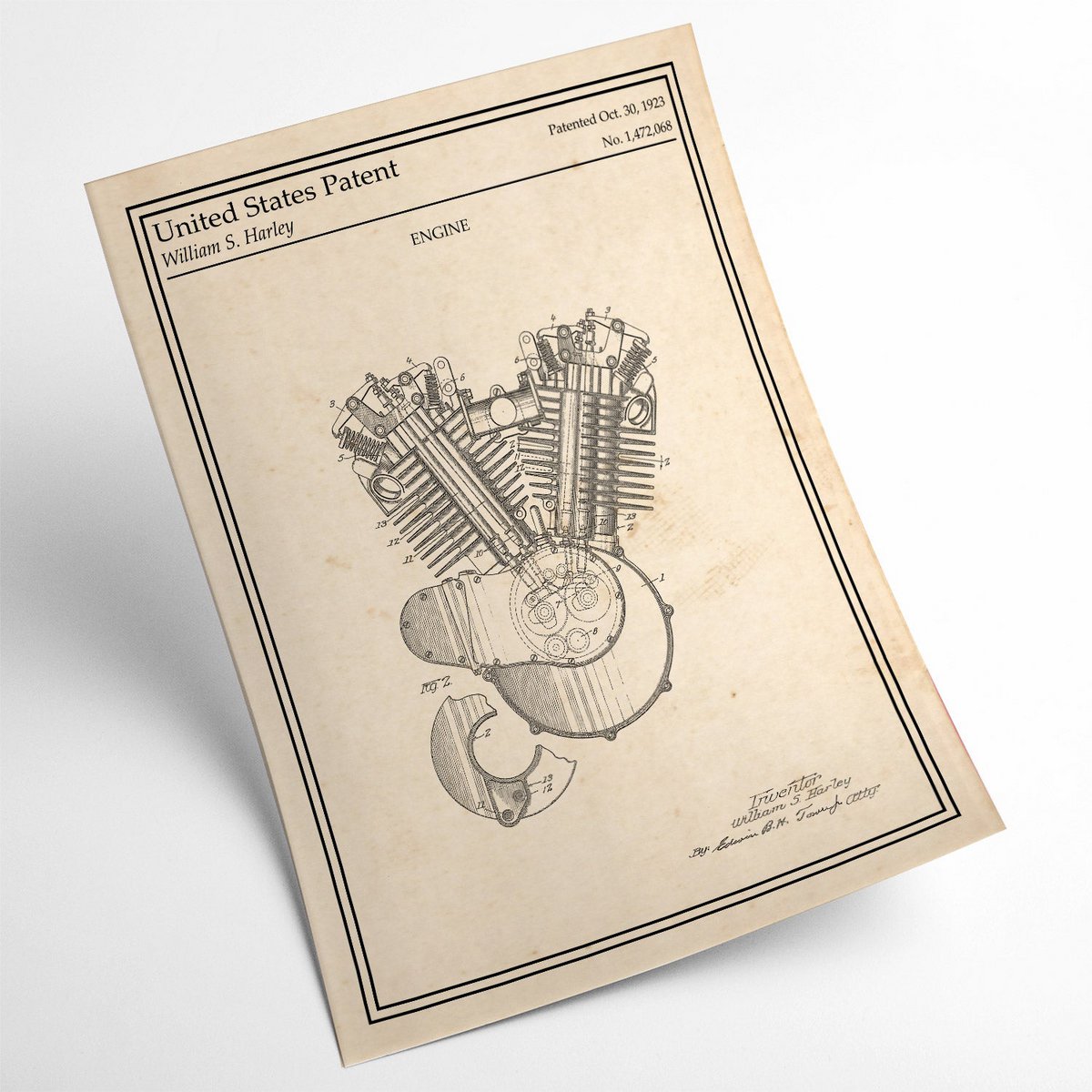 Affiche brevet Moteur Harley Davidson