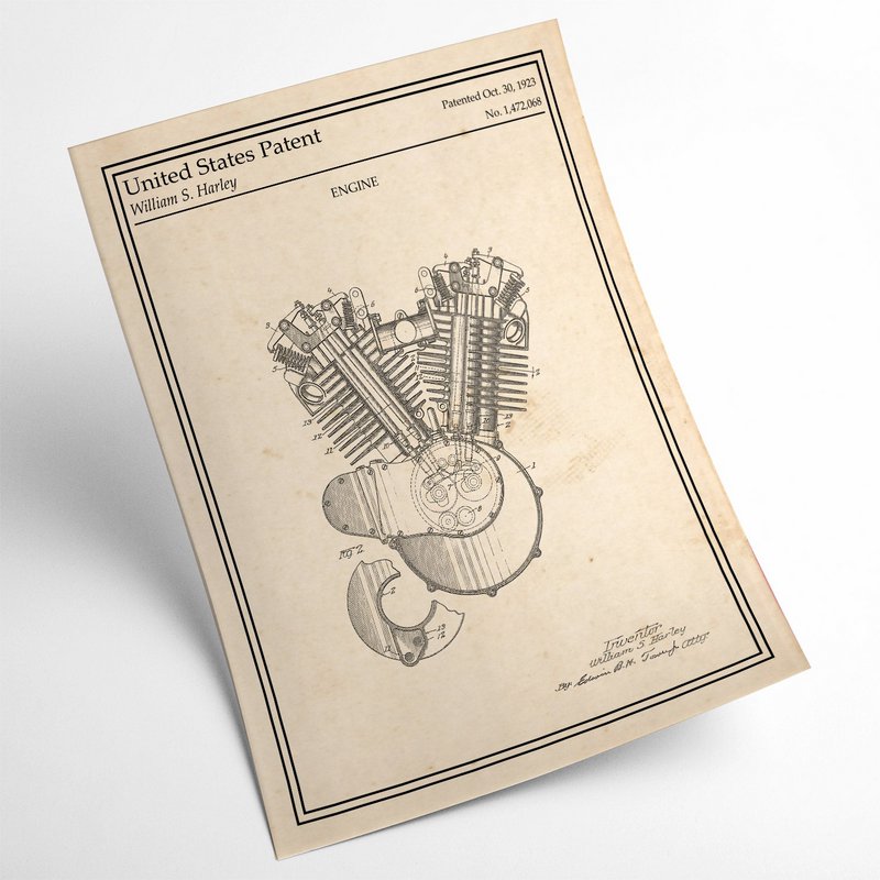 Affiche brevet Moteur Harley Davidson