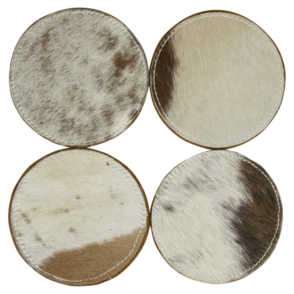 Untersetzer Rindsleder rund braun/weiß 10cm (4er-Set)