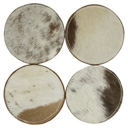 onderzetter koehuid rond bruin/wit 10cm (set of 4)