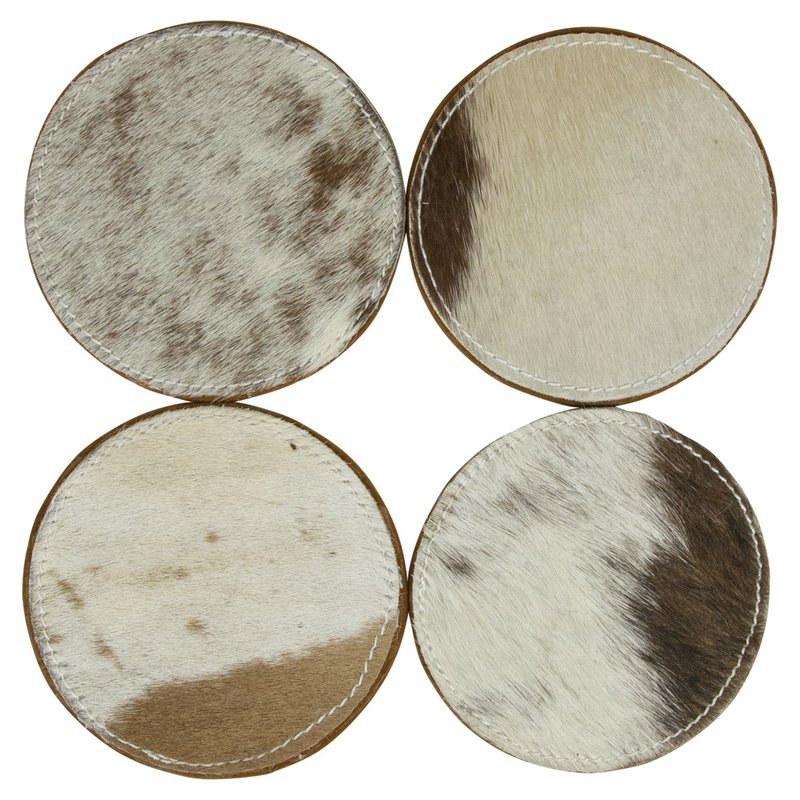 onderzetter koehuid rond bruin/wit 10cm (set of 4)