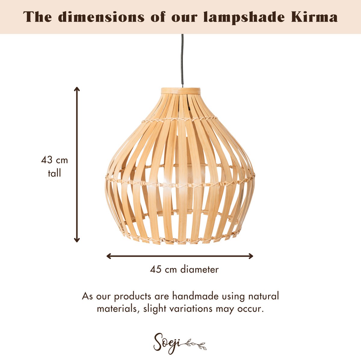 Bambus-Lampenschirm – Boho-Pendelleuchte – Bambus-Hängeleuchte – Lampenschirm in Glockenform – handgefertigter Bambus-Lampenschirm KIRMA (Ø 45 cm)