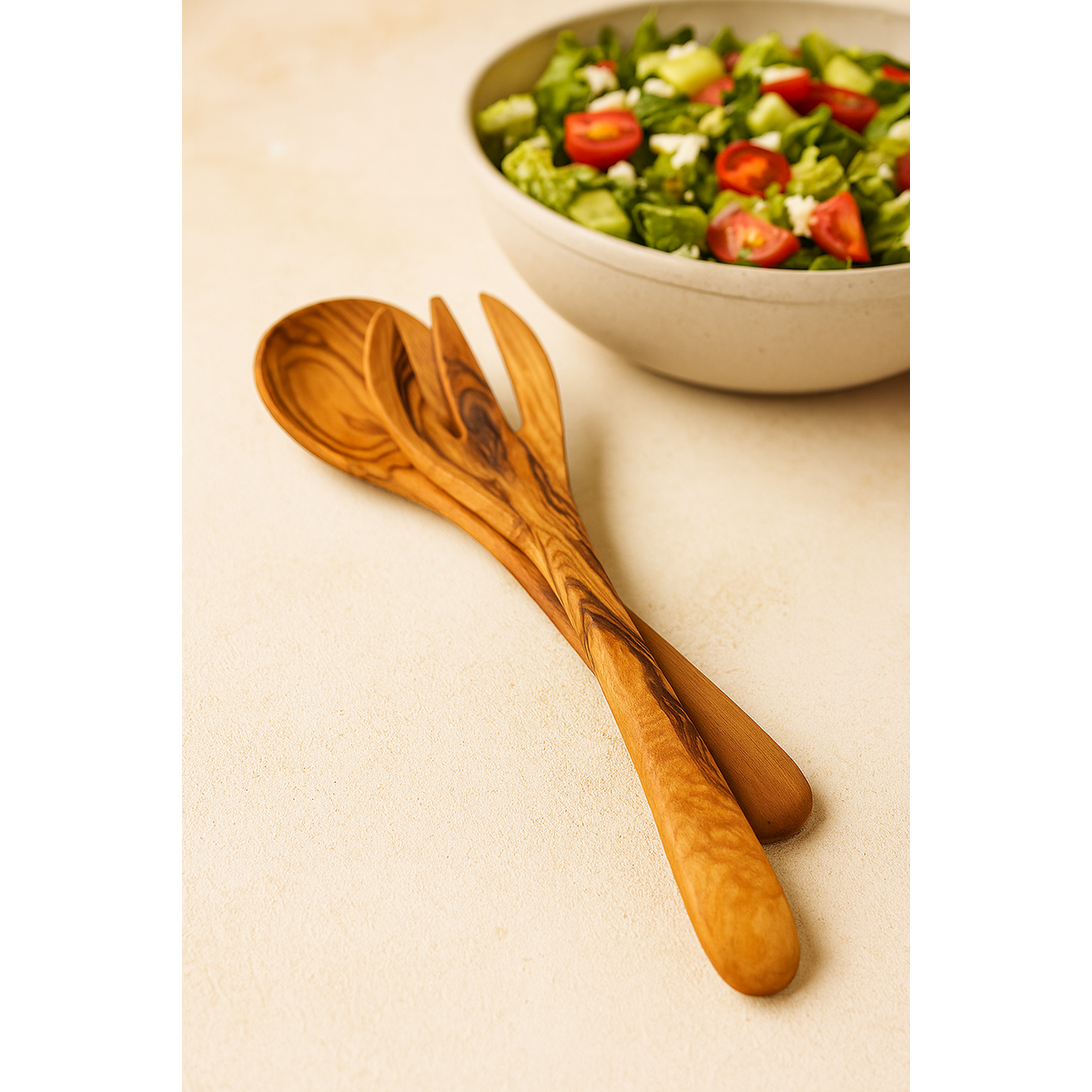 Salatbesteck aus Olivenholz
