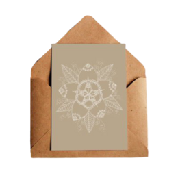 A6 postcard with a bohemian mandala design in a neutral color palette. The postcard is made of high-quality materials and features a minimalist, nature-inspired pattern.