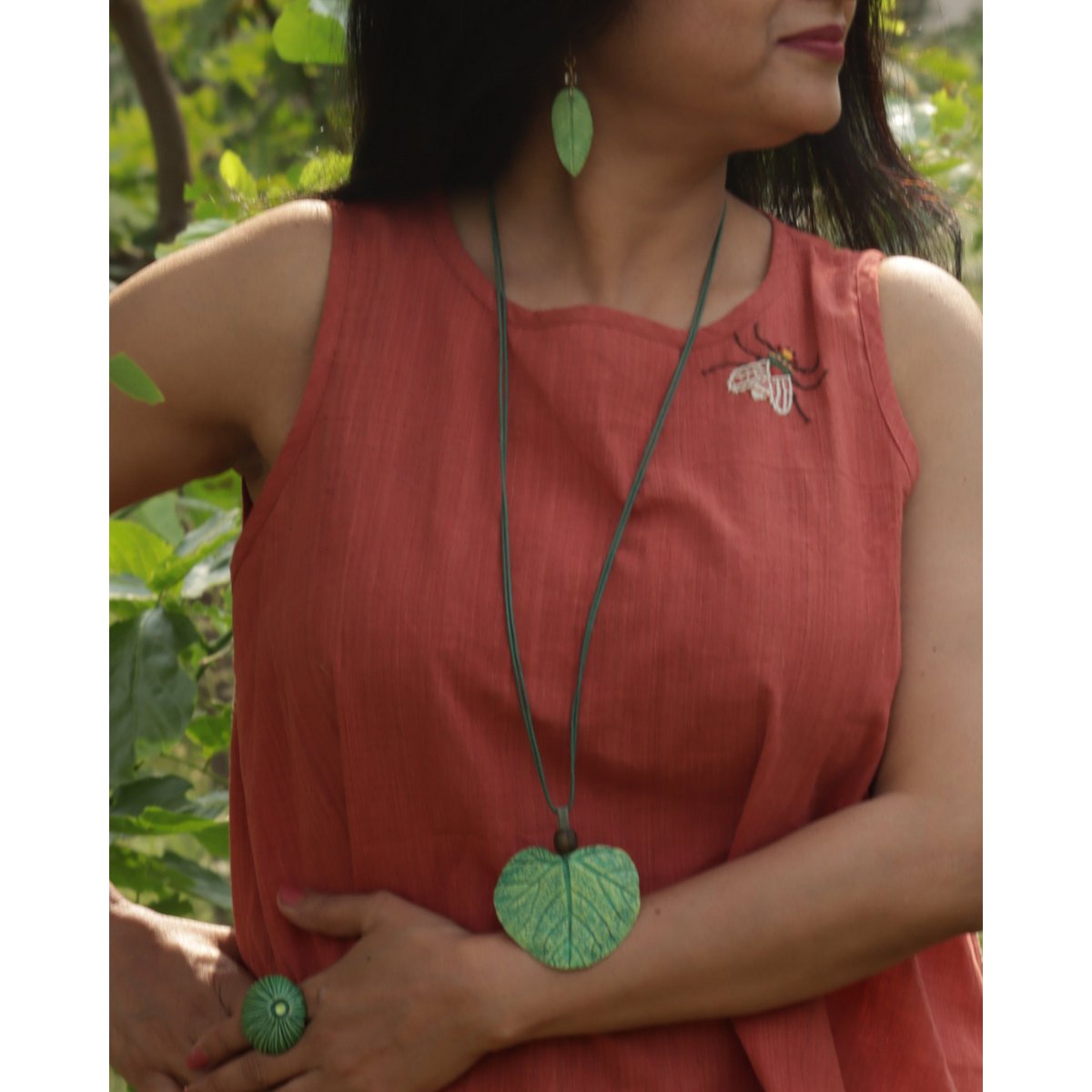 Pendant Necklace | Papier mache Leaf Handmade Hand-painted