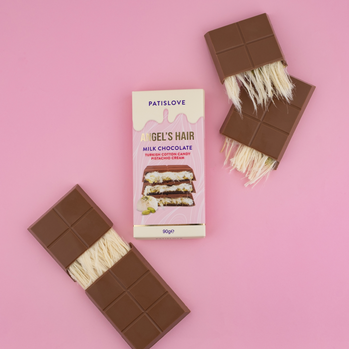 Angel’s Hair Czekolada mleczna z pistacjami i watą cukrową, 90G