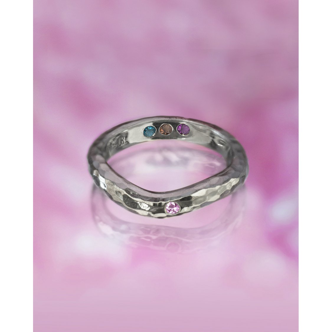 Pre-Set Hidden Inner Strength Ring Silver Hammered