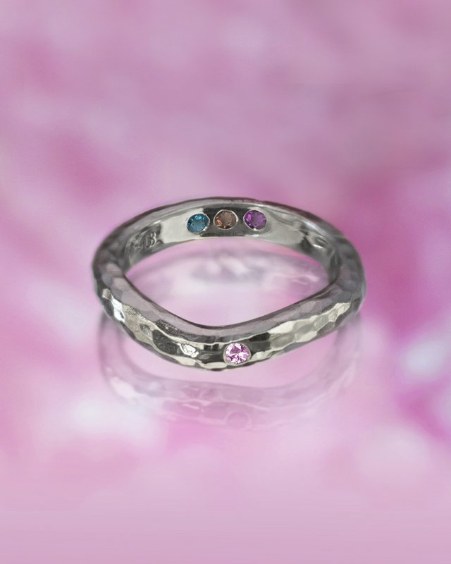 Pre-Set Hidden Inner Strength Ring Silver Hammered