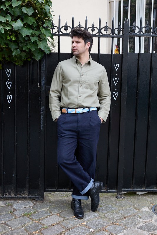 Beige white elastic braided belt