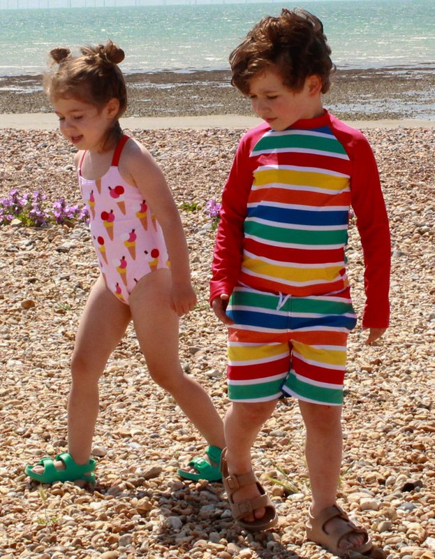 Kinder Schwimmshorts mit Happy Streifen, UV-Schutz UPF 50+
