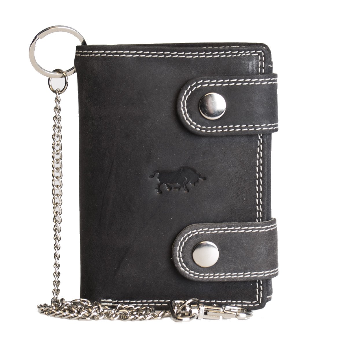 Cartera Hombre Piel Con Cadena Piel de búfalo negra