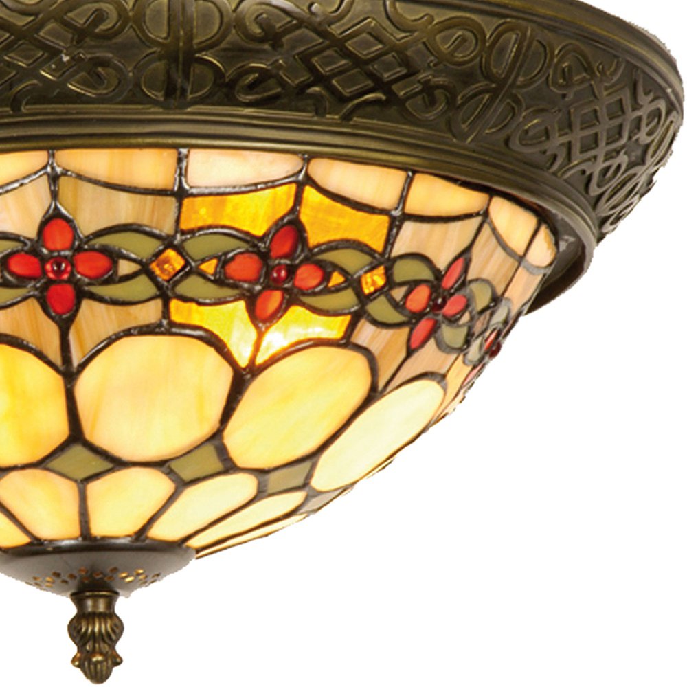 Ceiling lamp Tiffany Ø 38x19 cm Beige red glass rose ceiling